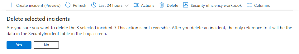 Schermopname van bevestigingsdialoogvenster voor het verwijderen van meerdere incidenten.