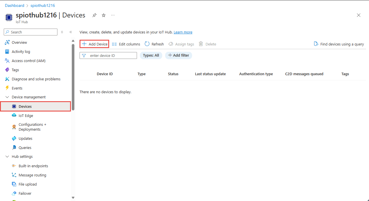 Schermopname van de knop Apparaat toevoegen op de pagina Apparaten.