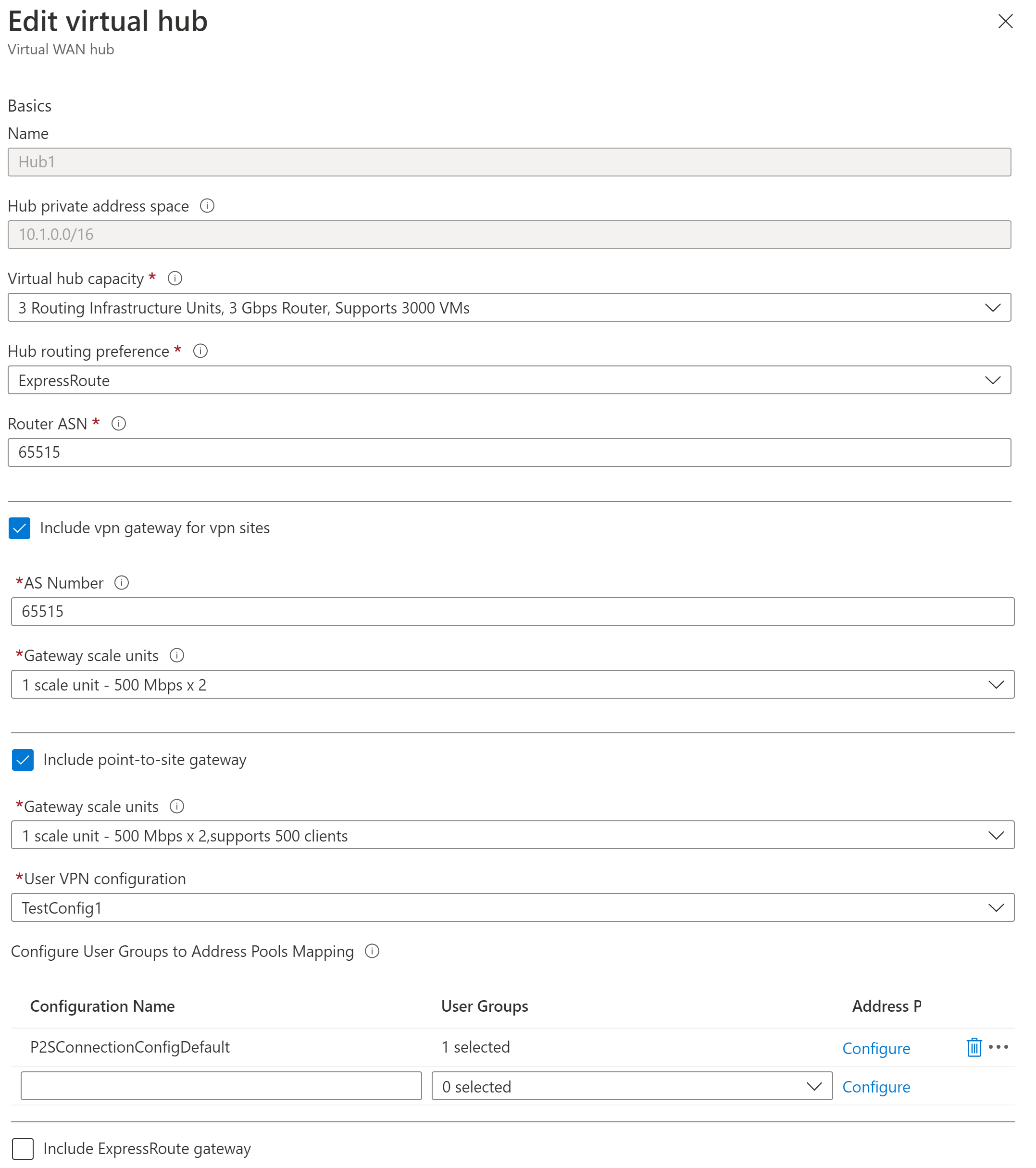 Schermopname van de virtuele hub bewerken.