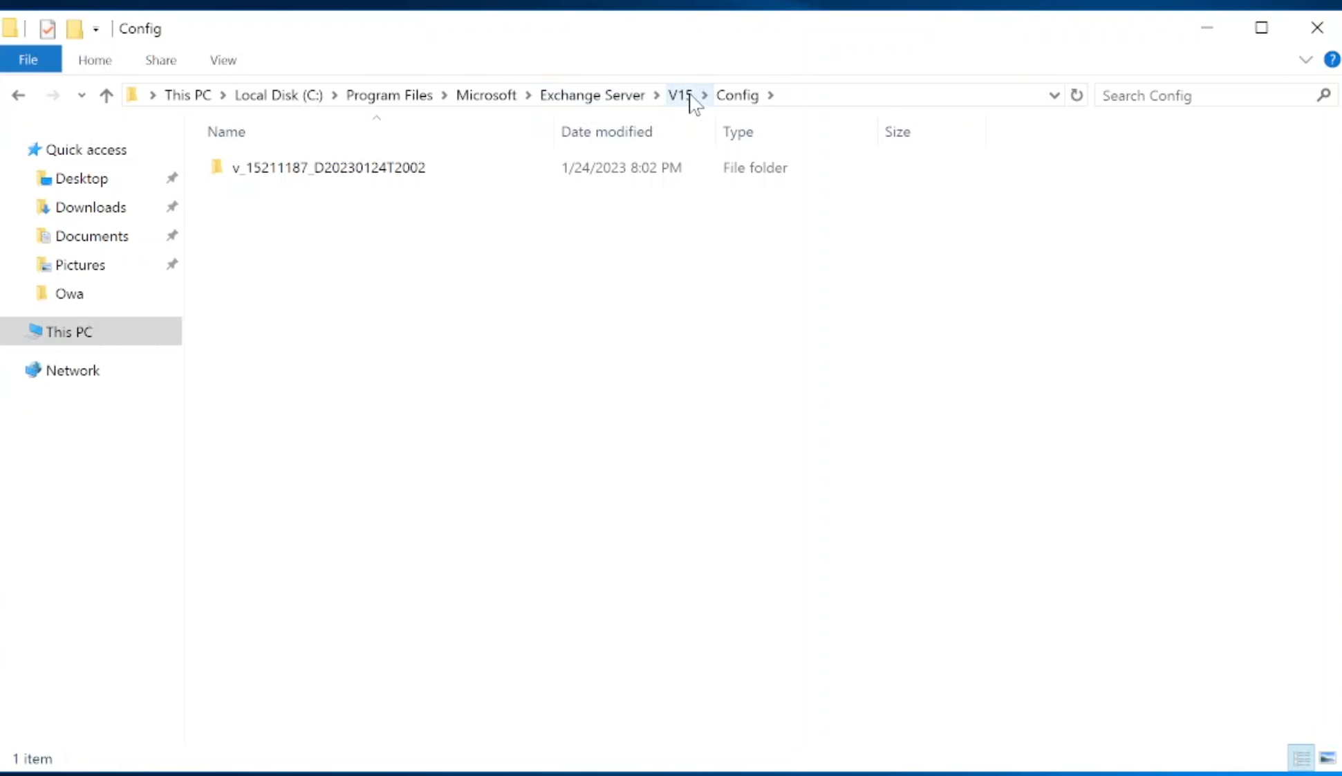 A screenshot of an backed up Exchange Server configuration.