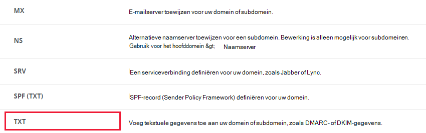 Selecteer de sectie TXT.