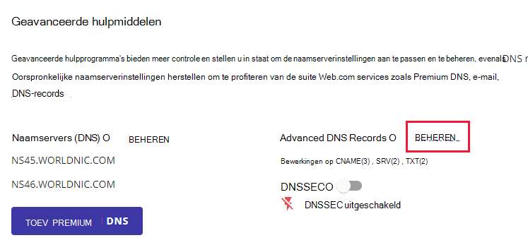 Selecteer beheren naast Geavanceerde DNS-records.