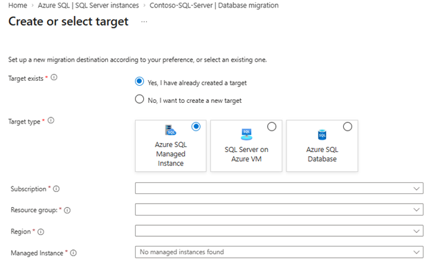 Schermopname van het deelvenster Doel maken of selecteren.