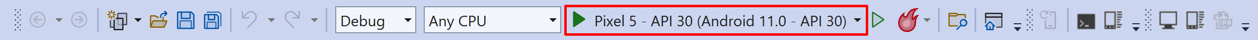Pixel 5 API 30 emulatorknop.