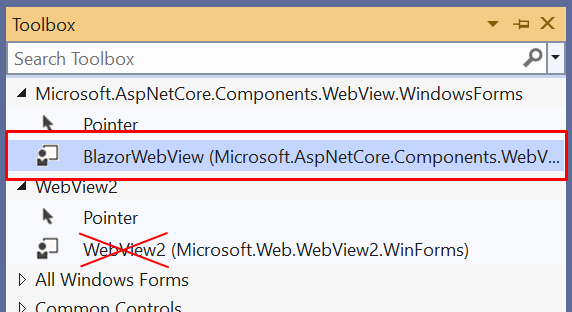 BlazorWebView in de Werkset.
