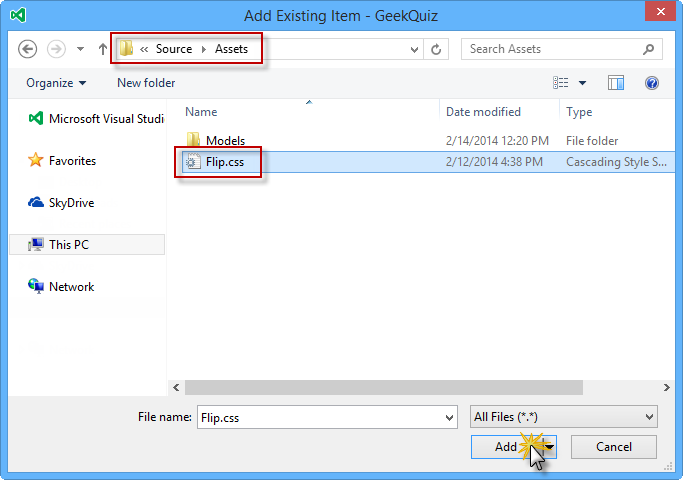 Adding the Flip.css file from Assets Adding the Flip.css file from Assets