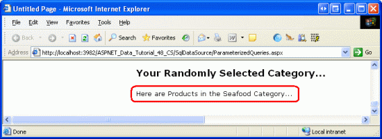 De naam van de willekeurig geselecteerde categorie wordt weergegeven