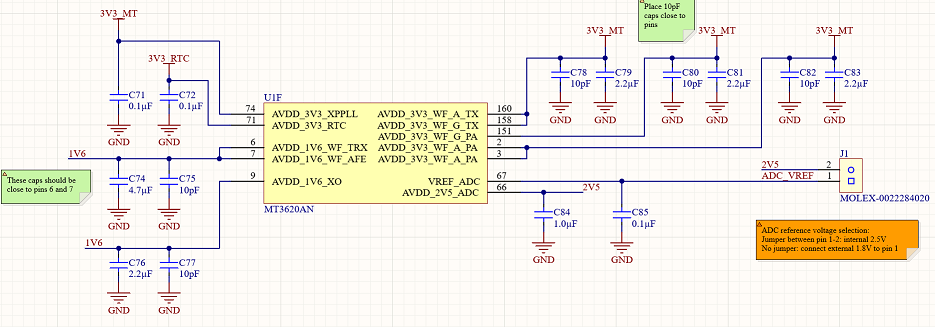 MT3620 Wi-Fi-subsysteemstroomverbindingen