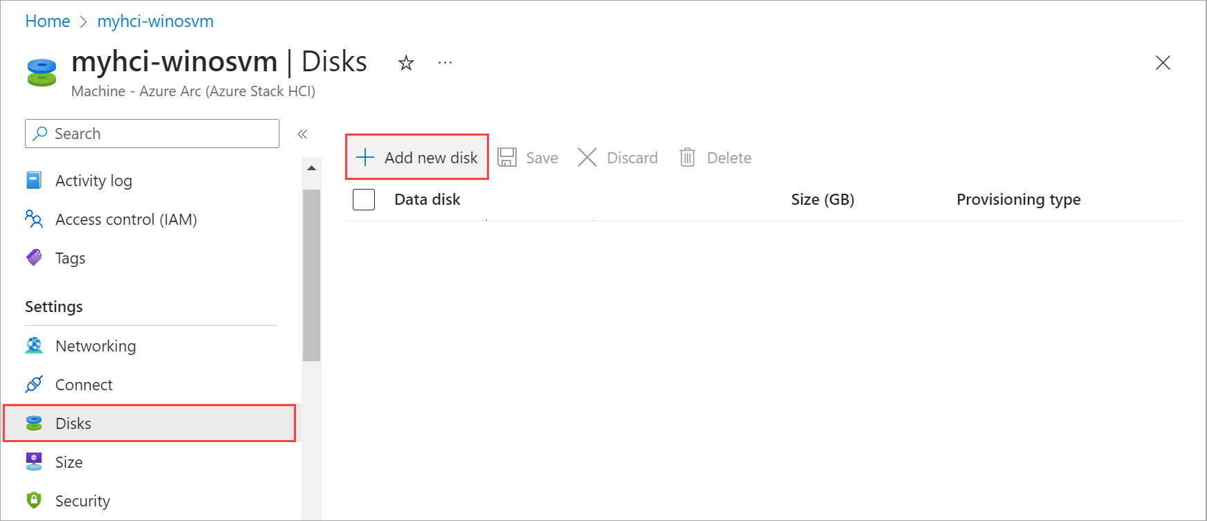 Schermopname van + Schijf toevoegen geselecteerd.