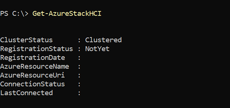 Schermopname van de Azure-registratiestatus na het maken van het cluster.