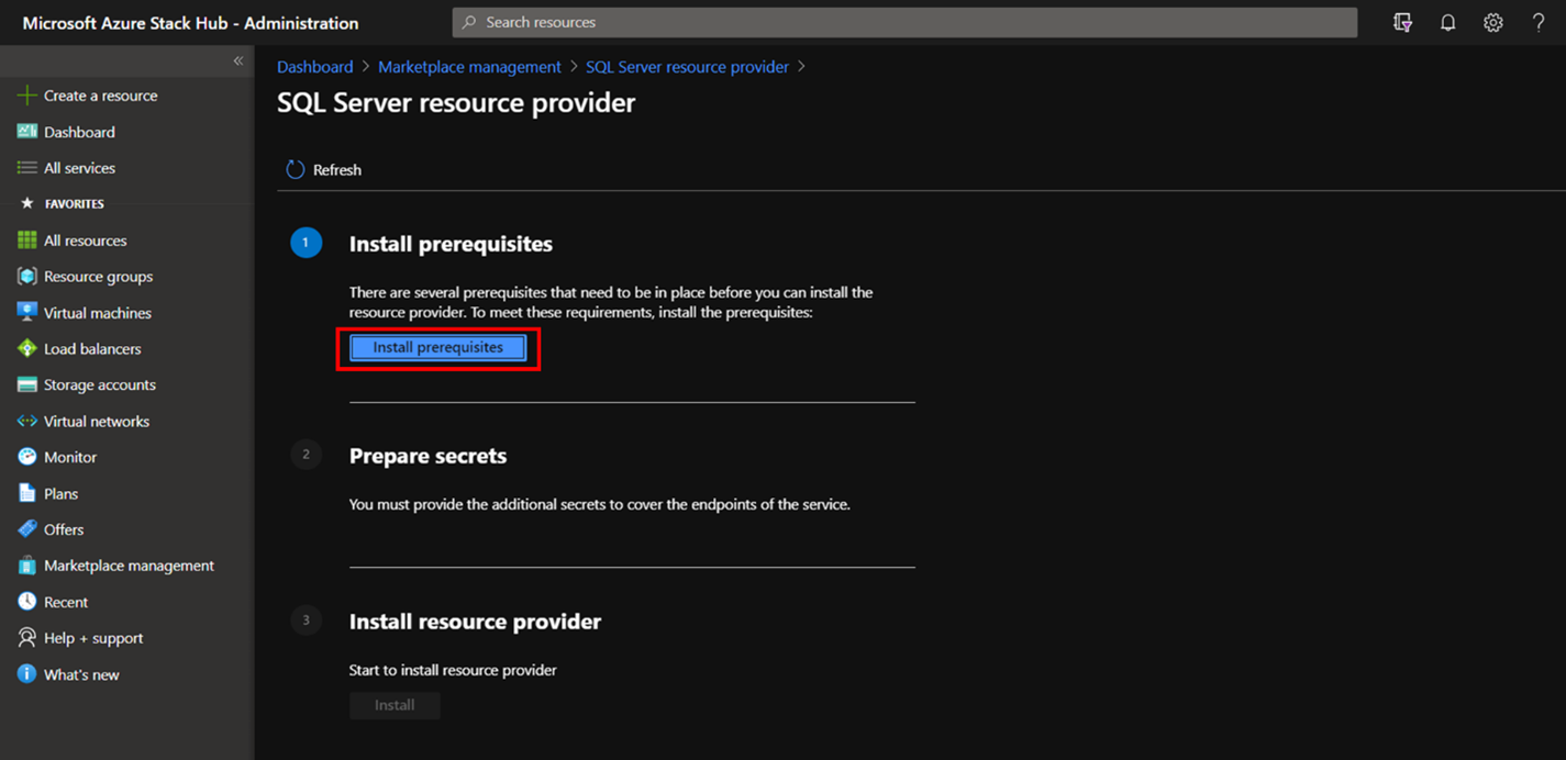 Schermopname van de installatievereisten voor Marketplace-beheer.