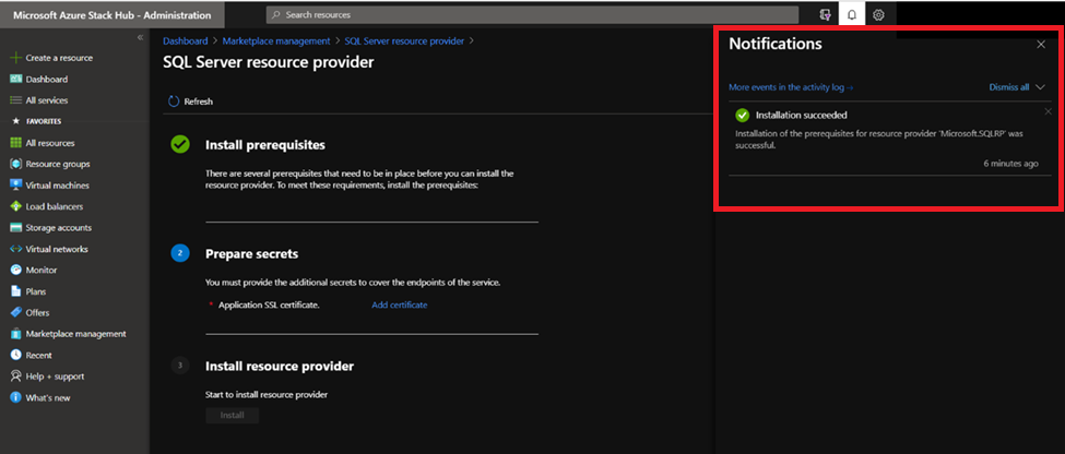 Schermopname van de installatievereisten voor Marketplace-beheer zijn voltooid.