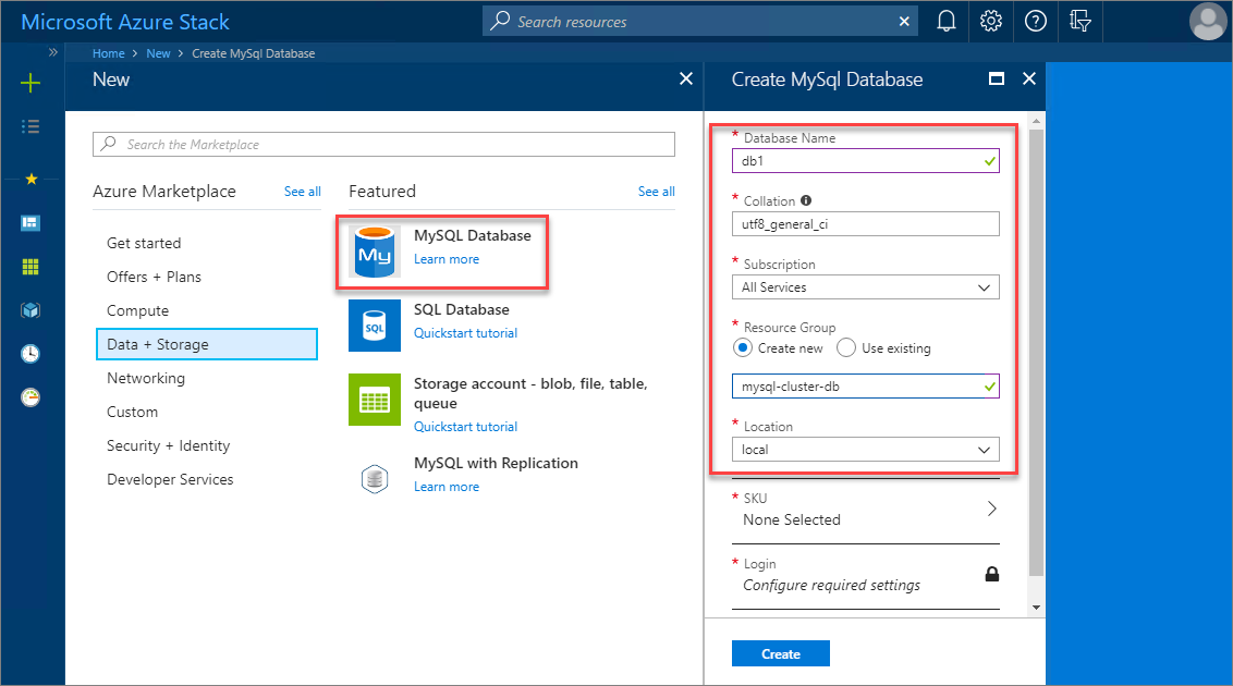 MySQL-database maken in de Azure Stack Hub-gebruikersportal