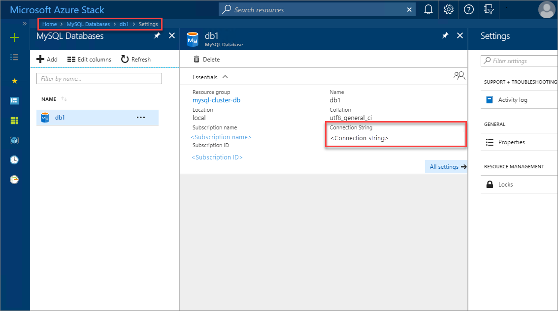 Connection string weergeven in de Azure Stack Hub-gebruikersportal