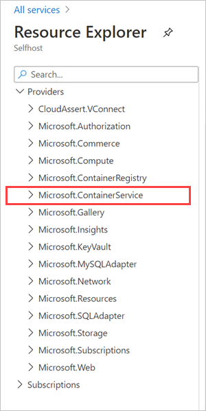 Controleer op Microsoft.ContainerService in resourceverkenner.