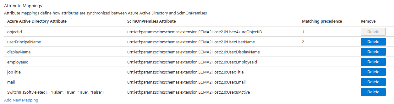 Screenshot of attribute mappings.