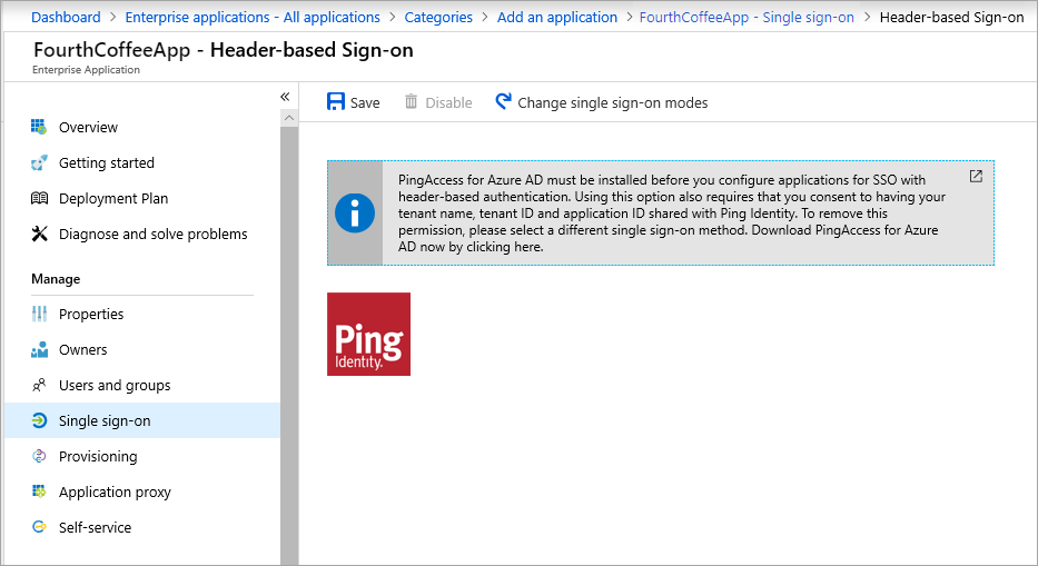 Shows header-based sign-on screen and PingAccess
