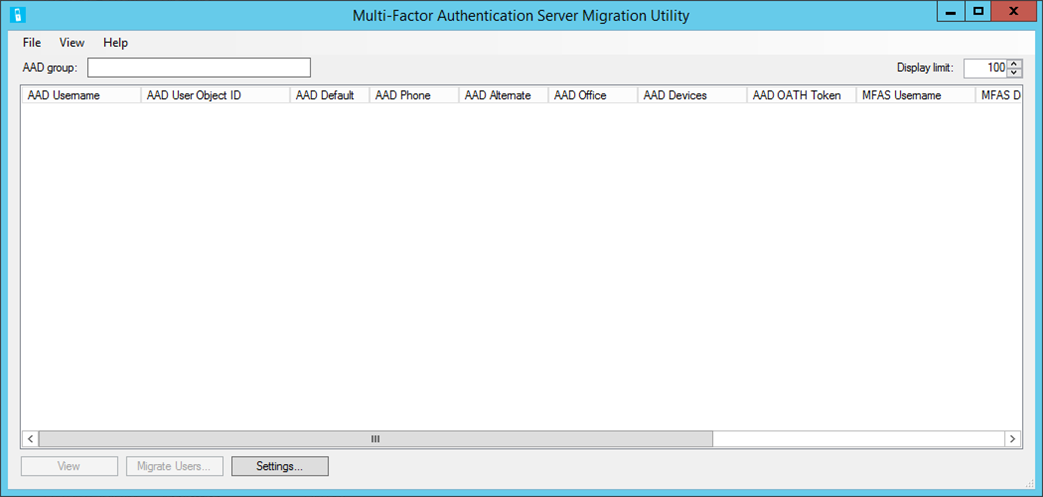 Schermopname van MFA Server Migration Utility.