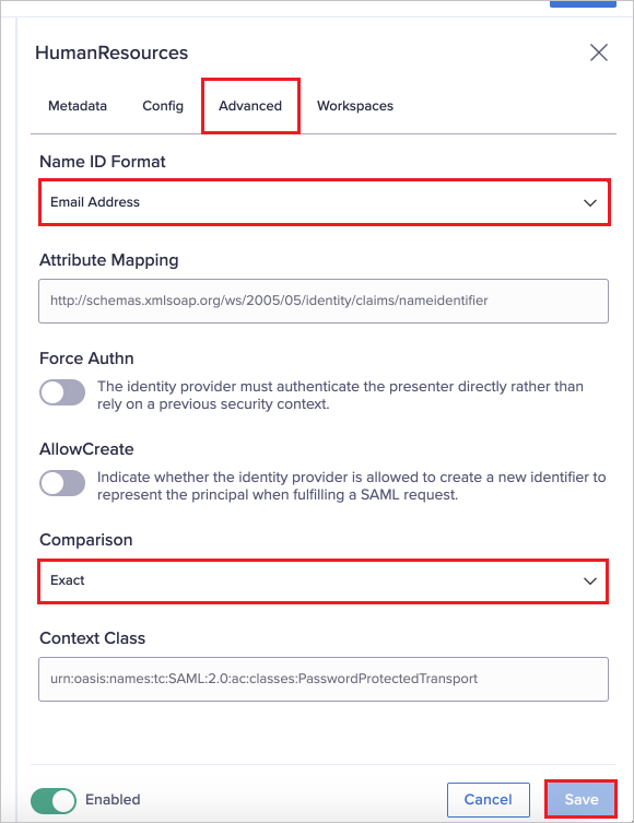 Screenshot for the Advanced page.