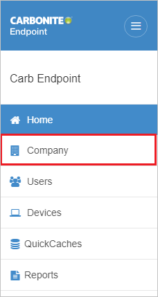 Screenshot shows Carbonite Endpoint with Company selected.