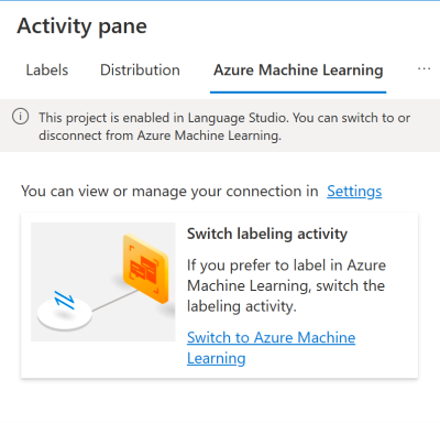 Een schermopname van de knop om over te schakelen naar labelen met behulp van Azure Machine Learning.