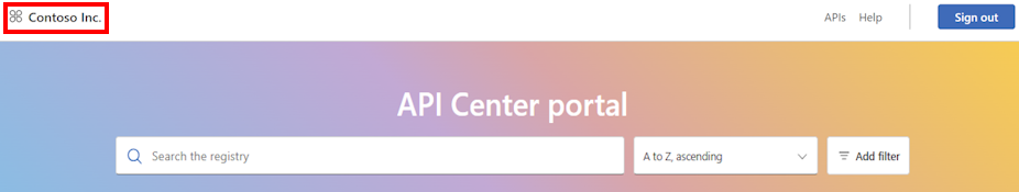 Schermopname van de aangepaste naam in de API Center-portal.