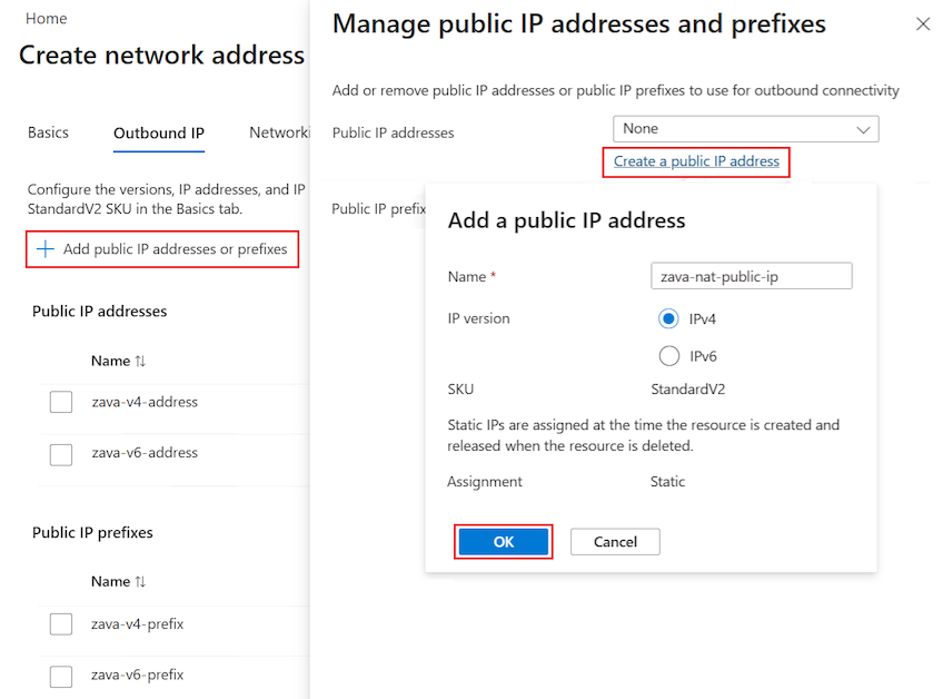Schermopname van het maken van een nieuw openbaar IP-adres in Azure Portal.