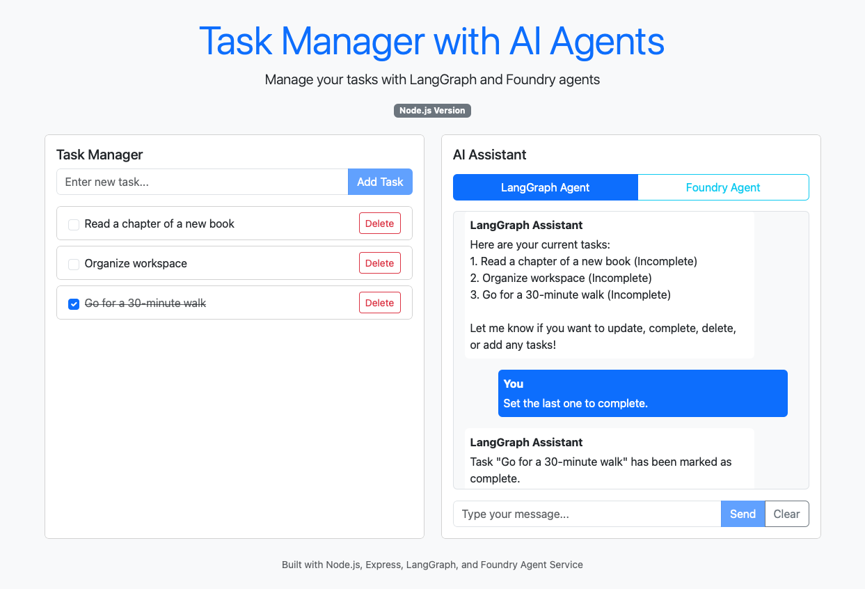 Schermopname van een chatsessie met een LangGraph-agent.