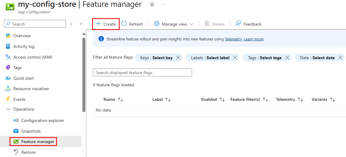 Schermopname van Azure Portal met de functie Functiemarkering maken.