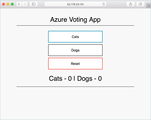 Schermopname van bladeren naar azure Vote-voorbeeldtoepassing.