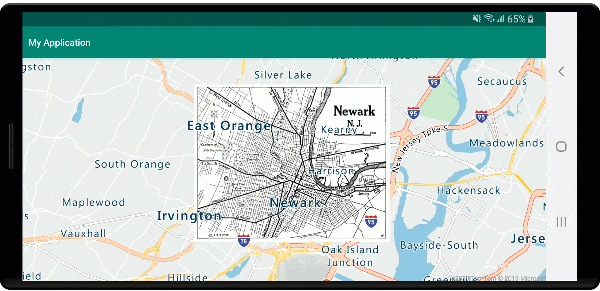 Kaart van Newark, New Jersey, vanaf 1922 overlayd met behulp van een afbeeldingslaag