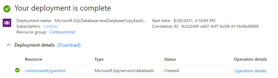 Schermopname van de status van de secundaire database na de implementatie.