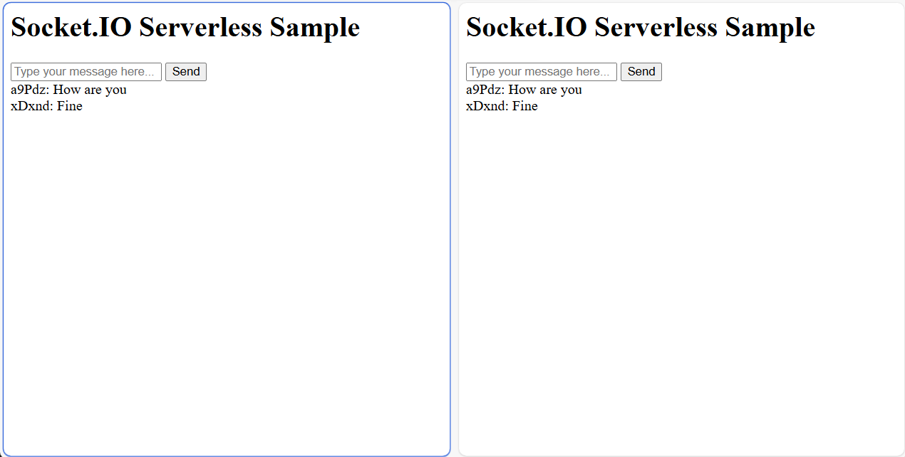 Schermopname van de serverloze chat-app.