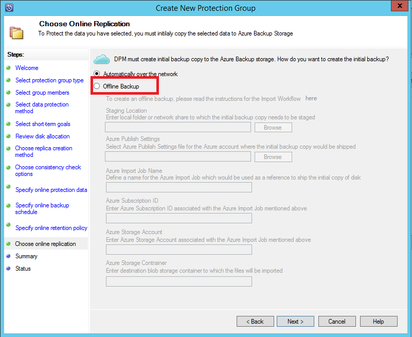 Schermopname van de importpagina van DPM en Azure Backup Server.