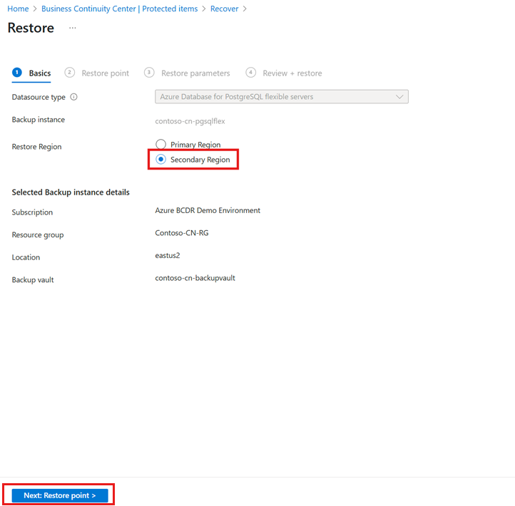 Schermopname van de selectie van de secundaire regio voor herstel.