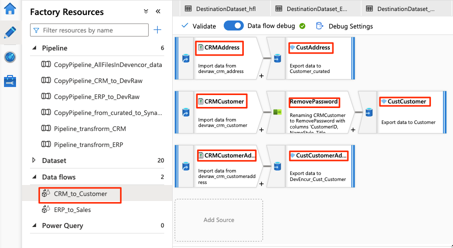 Screenshot that shows the CRM to Customer data flow.
