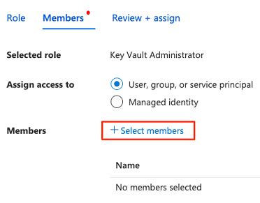 Screenshot that shows the Select members button highlighted.