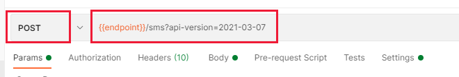 Schermopname van een Postman-aanvraag met het type dat is ingesteld op POST en de URL correct is ingesteld.