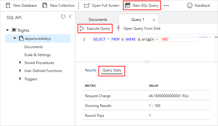 Schermopname van de kosten voor een SQL-queryaanvraag in Azure Portal.