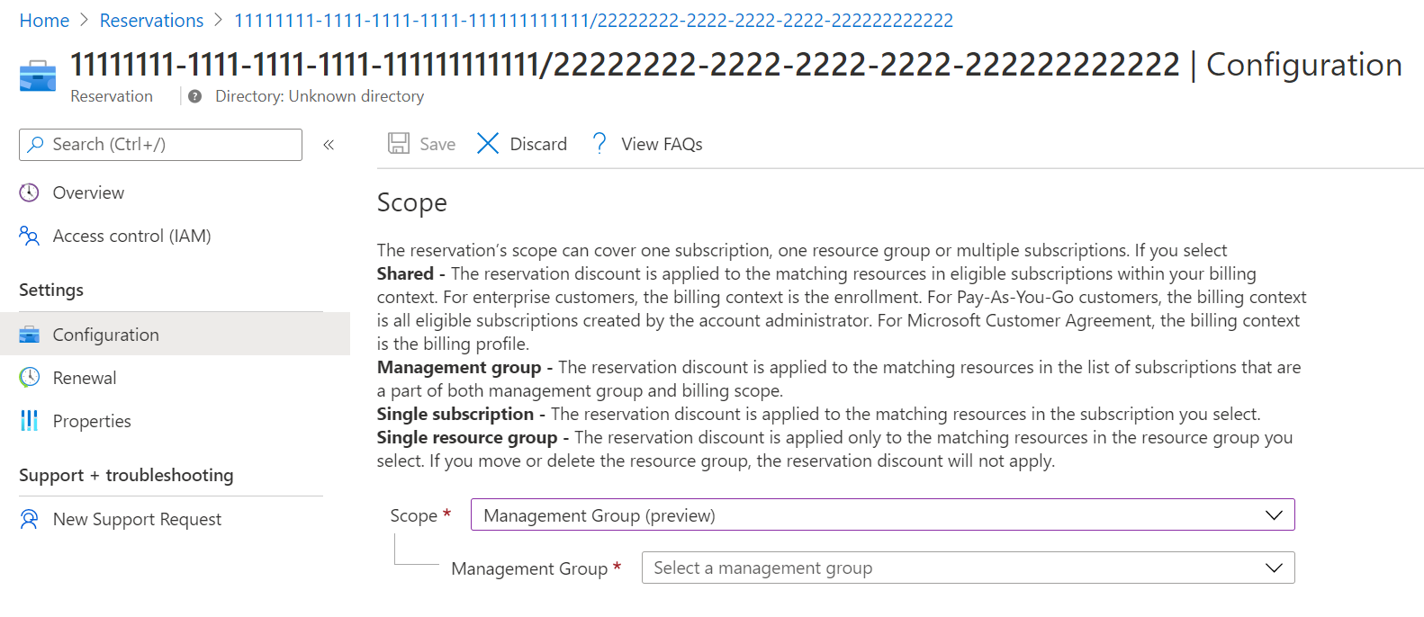 Example showing a reservation scope change
