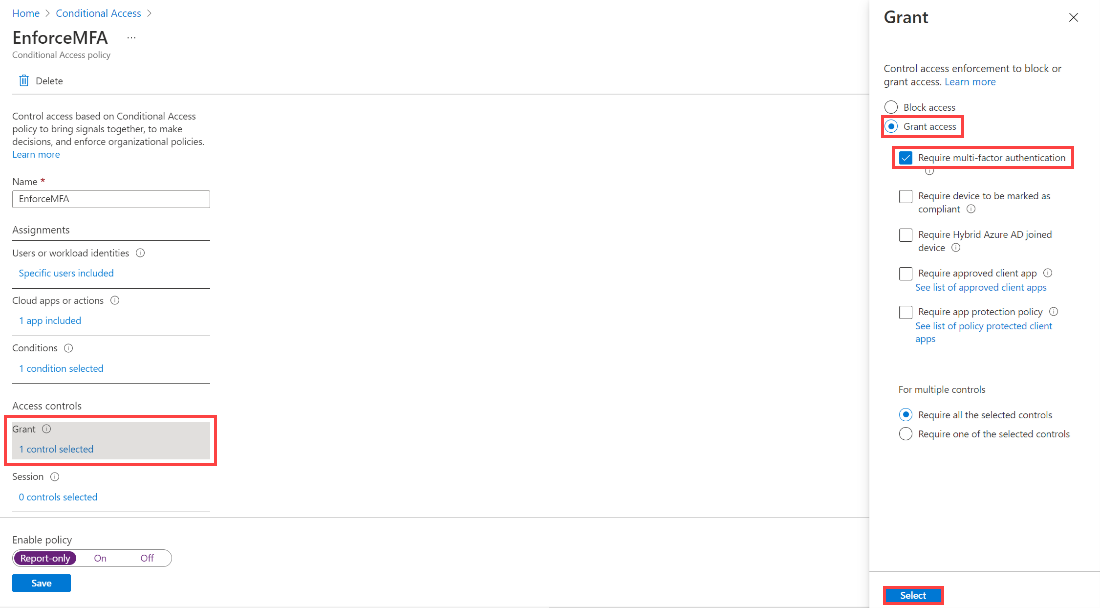 Schermopname van de sectie toegangsbeheer, waarin de toegangsvereisten worden verleend.