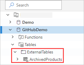 Schermopname van de externe tabel in de webgebruikersinterface van Azure Data Explorer.