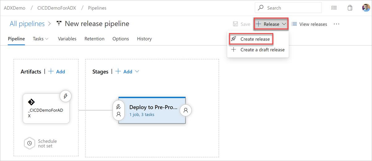 Schermopname die laat zien hoe u een release maakt.