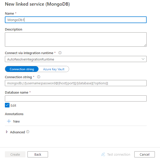 Configureer een gekoppelde service voor MongoDB.
