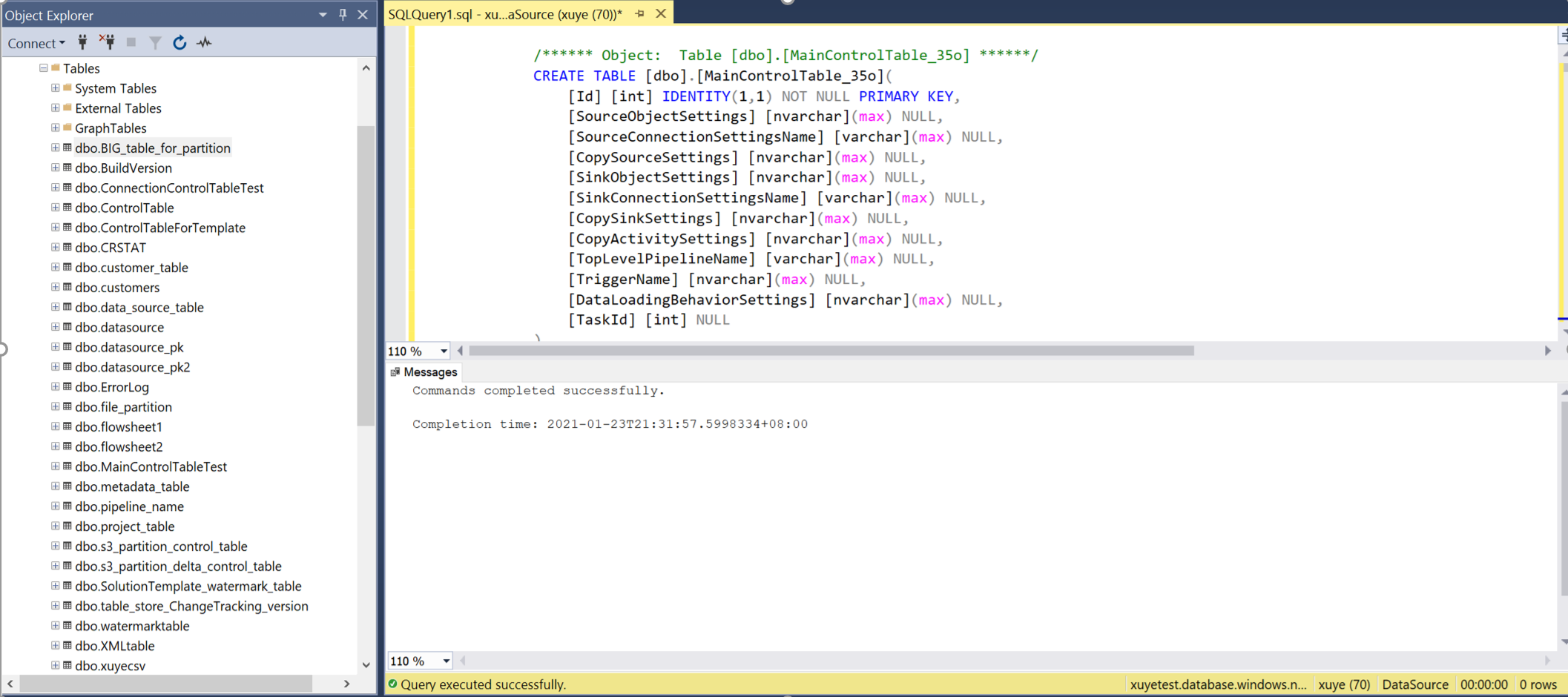 Controletabelscript maken