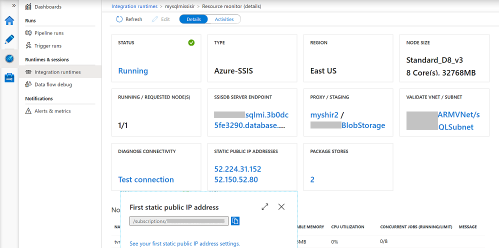 Uw Azure-SSIS IR bewaken - statische tegel