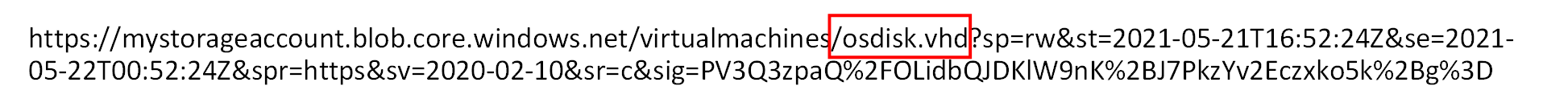 Afbeelding van een Blob SAS-URL-voorbeeld voor een VHD met de naam osdisk