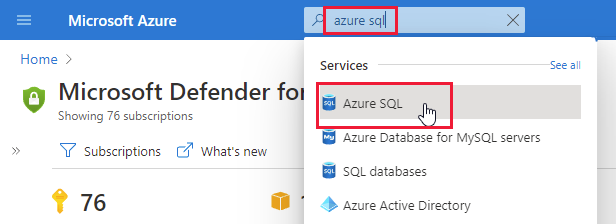 Azure SQL openen vanuit Azure Portal.