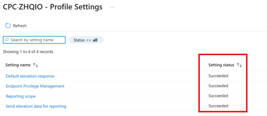 Schermopname van de profielinstellingen, met de instellingsstatus gemarkeerd.