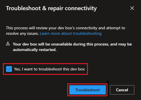 Screenshot showing the Troubleshoot and repair connectivity confirmation message with the Yes option highlighted.